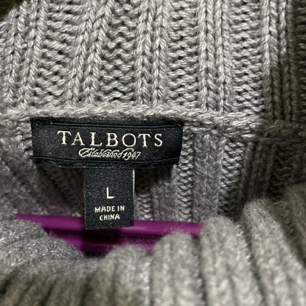 Talbots Sequinned Cable Knit Wool Blend Womens  Grey Turtleneck Sweater Size L - Picture 5 of 7